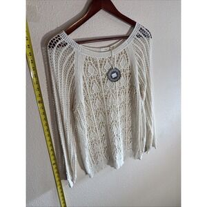 Hazel Ivory Large Soft Open Knit 100% Cotton Lightweight Chic Boho Sweater Layer